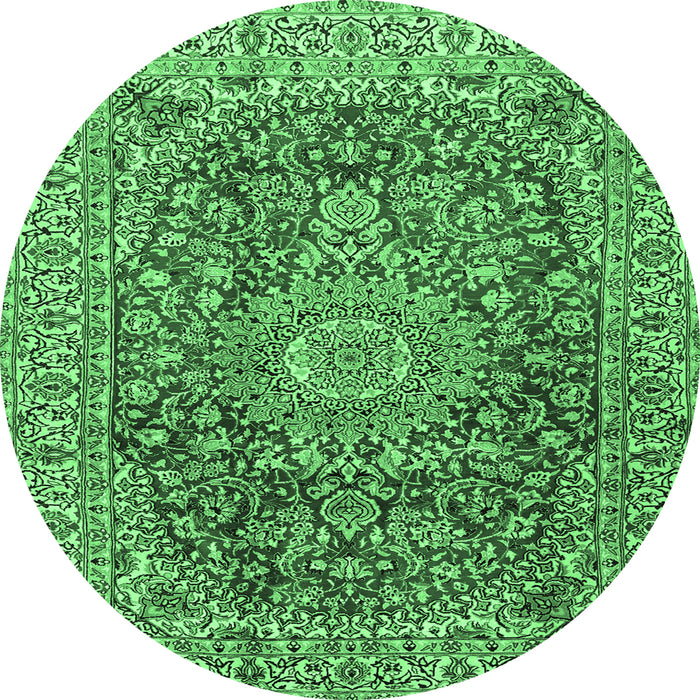 Round Medallion Emerald Green Traditional Rug, tr2494emgrn