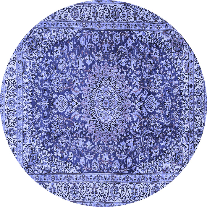 Round Machine Washable Medallion Blue Traditional Rug, wshtr2494blu