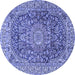 Round Machine Washable Medallion Blue Traditional Rug, wshtr2494blu