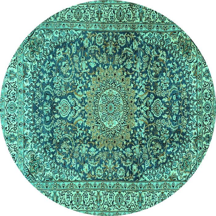 Round Medallion Turquoise Traditional Rug, tr2494turq