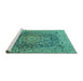 Sideview of Machine Washable Medallion Turquoise Traditional Area Rugs, wshtr2494turq