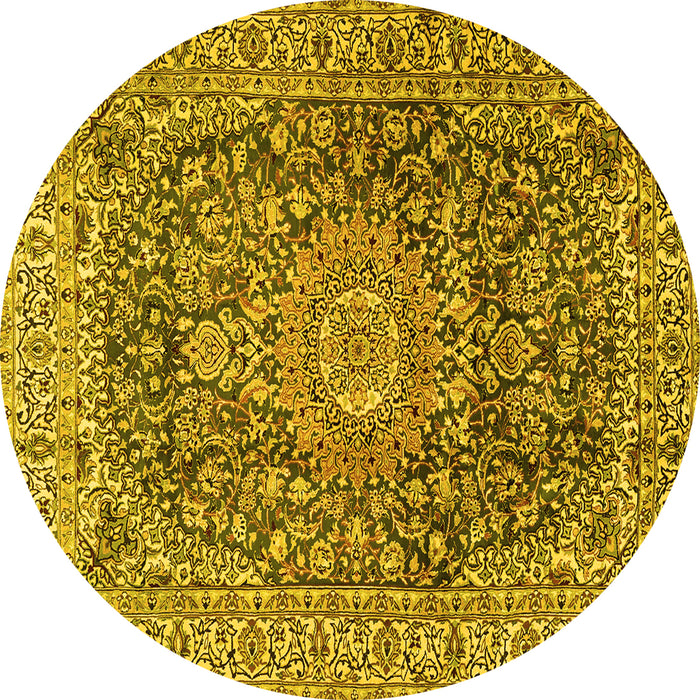 Round Medallion Yellow Traditional Rug, tr2494yw