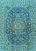 Machine Washable Medallion Light Blue Traditional Rug, wshtr2494lblu