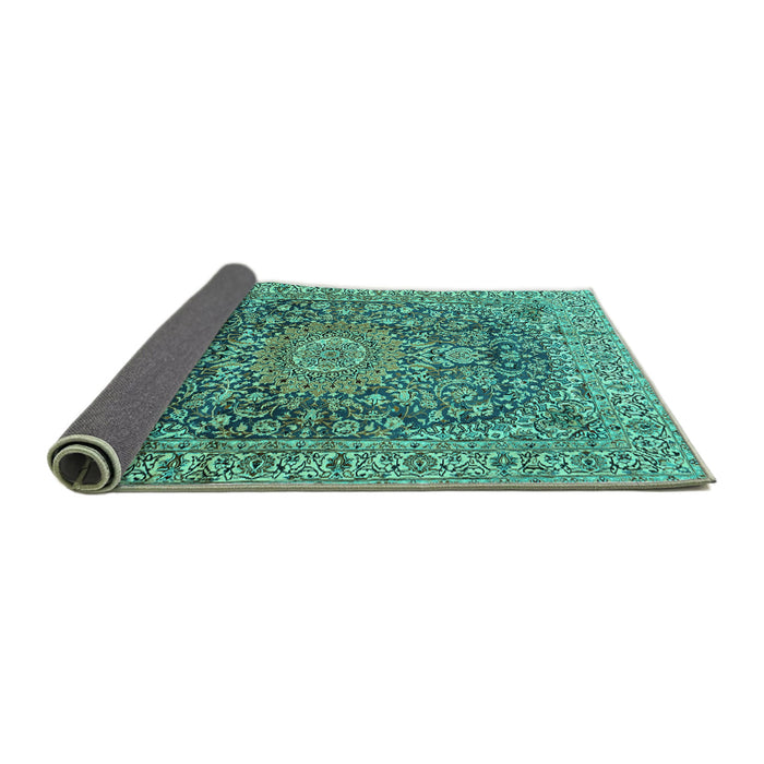 Sideview of Medallion Turquoise Traditional Rug, tr2494turq