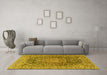 Machine Washable Medallion Yellow Traditional Rug in a Living Room, wshtr2494yw