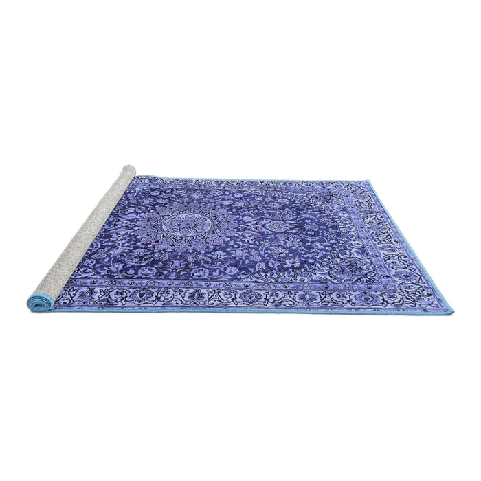 Sideview of Machine Washable Medallion Blue Traditional Rug, wshtr2494blu