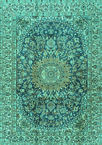 Medallion Turquoise Traditional Rug, tr2494turq