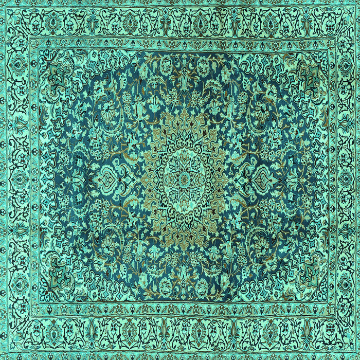 Square Medallion Turquoise Traditional Rug, tr2494turq