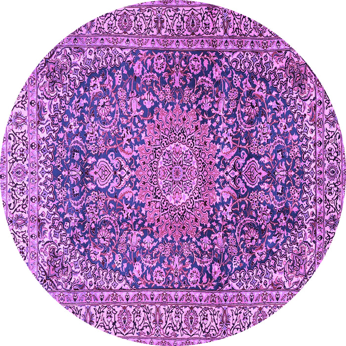 Round Machine Washable Medallion Purple Traditional Area Rugs, wshtr2494pur