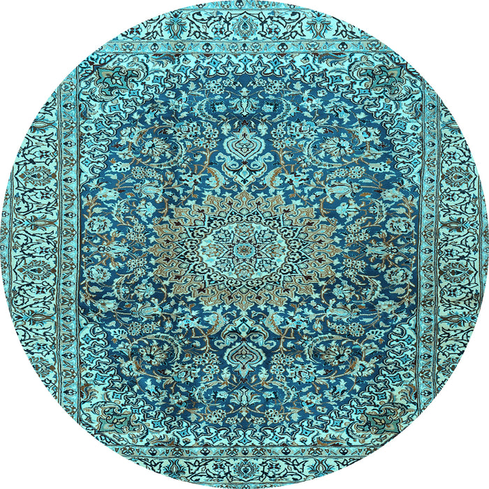 Round Medallion Light Blue Traditional Rug, tr2494lblu
