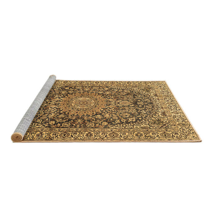 Sideview of Machine Washable Medallion Brown Traditional Rug, wshtr2494brn