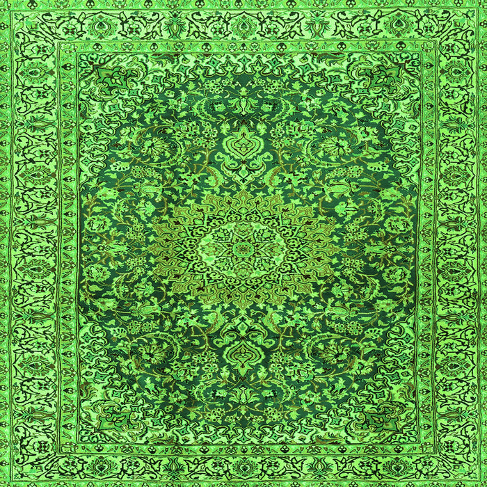 Round Machine Washable Medallion Green Traditional Area Rugs, wshtr2494grn