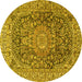 Round Machine Washable Medallion Yellow Traditional Rug, wshtr2494yw