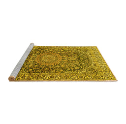 Sideview of Machine Washable Medallion Yellow Traditional Rug, wshtr2494yw