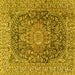 Square Machine Washable Medallion Yellow Traditional Rug, wshtr2494yw