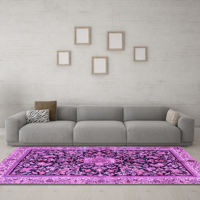 Machine Washable Animal Purple Traditional Area Rugs in a Living Room, wshtr2495pur