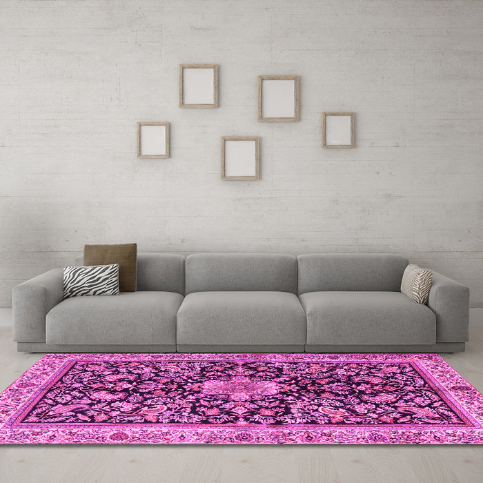Machine Washable Animal Pink Traditional Rug in a Living Room, wshtr2495pnk