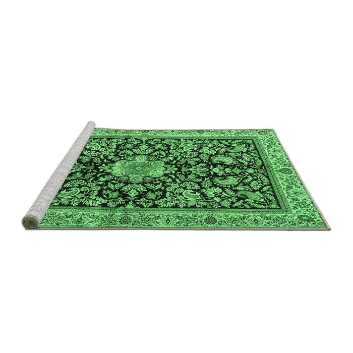 Sideview of Machine Washable Animal Emerald Green Traditional Area Rugs, wshtr2495emgrn