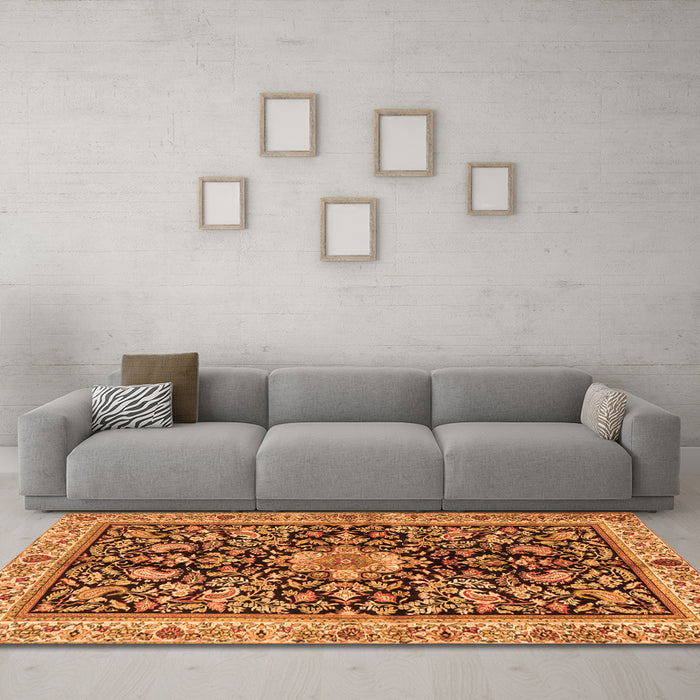 Machine Washable Animal Orange Traditional Area Rugs in a Living Room, wshtr2495org