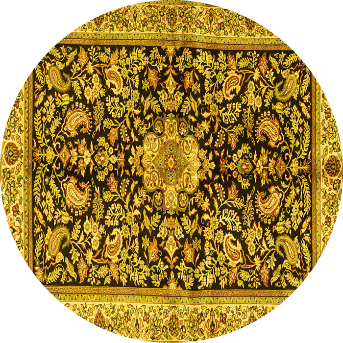 Round Animal Yellow Traditional Rug, tr2495yw