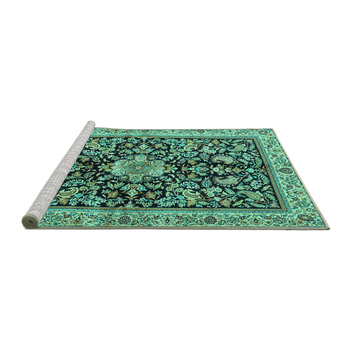 Sideview of Machine Washable Animal Turquoise Traditional Area Rugs, wshtr2495turq