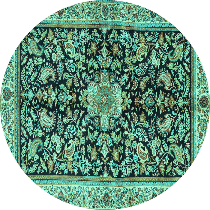 Round Animal Turquoise Traditional Rug, tr2495turq