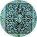 Round Machine Washable Animal Light Blue Traditional Rug, wshtr2495lblu