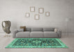 Machine Washable Animal Turquoise Traditional Area Rugs in a Living Room,, wshtr2495turq