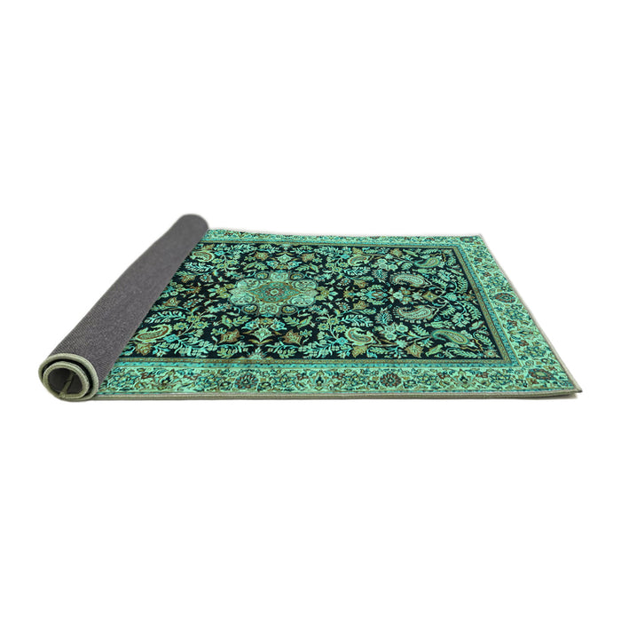 Sideview of Animal Turquoise Traditional Rug, tr2495turq