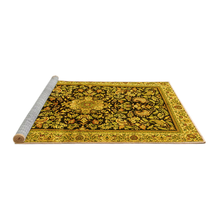 Sideview of Machine Washable Animal Yellow Traditional Rug, wshtr2495yw