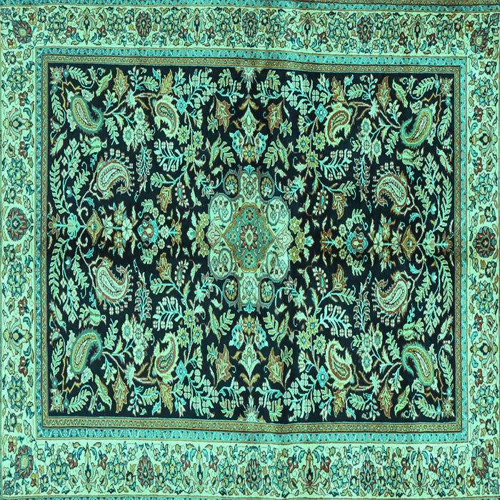 Square Animal Turquoise Traditional Rug, tr2495turq