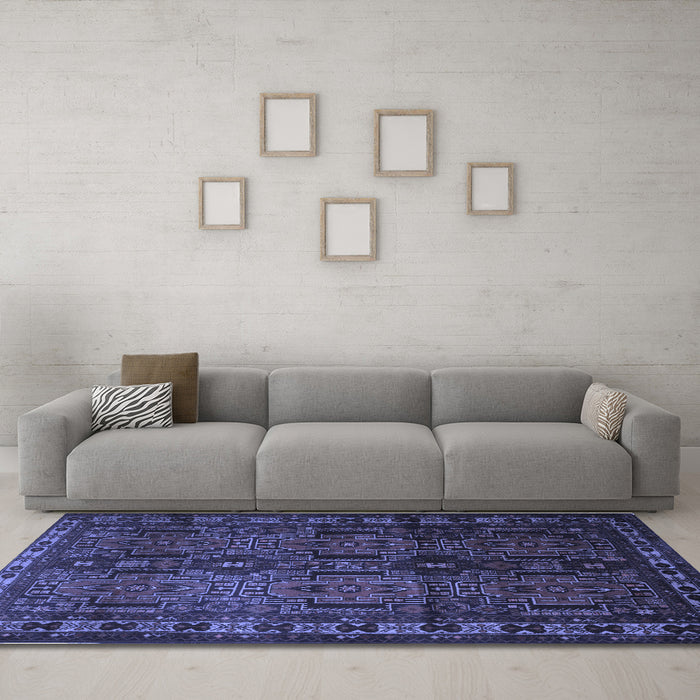 Machine Washable Southwestern Blue Country Rug in a Living Room, wshtr2496blu