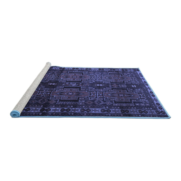 Sideview of Machine Washable Southwestern Blue Country Rug, wshtr2496blu