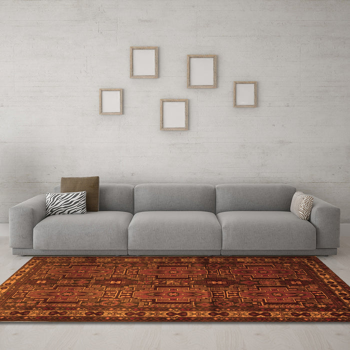 Machine Washable Southwestern Orange Country Area Rugs in a Living Room, wshtr2496org