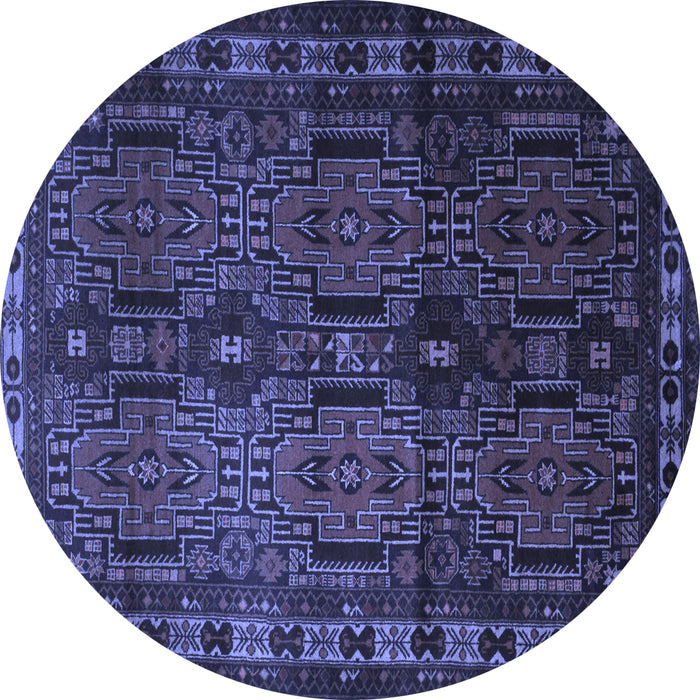 Round Machine Washable Southwestern Blue Country Rug, wshtr2496blu
