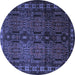 Round Machine Washable Southwestern Blue Country Rug, wshtr2496blu