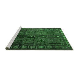 Sideview of Machine Washable Southwestern Emerald Green Country Area Rugs, wshtr2496emgrn