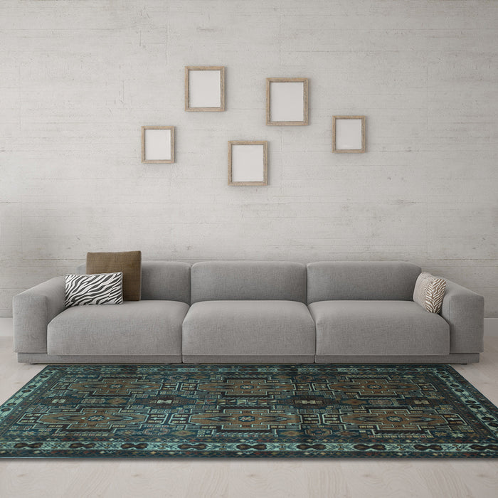 Machine Washable Southwestern Light Blue Country Rug in a Living Room, wshtr2496lblu