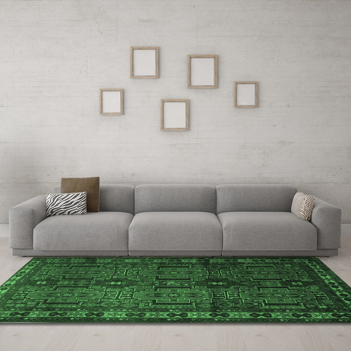 Machine Washable Southwestern Emerald Green Country Area Rugs in a Living Room,, wshtr2496emgrn