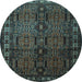 Round Machine Washable Southwestern Light Blue Country Rug, wshtr2496lblu