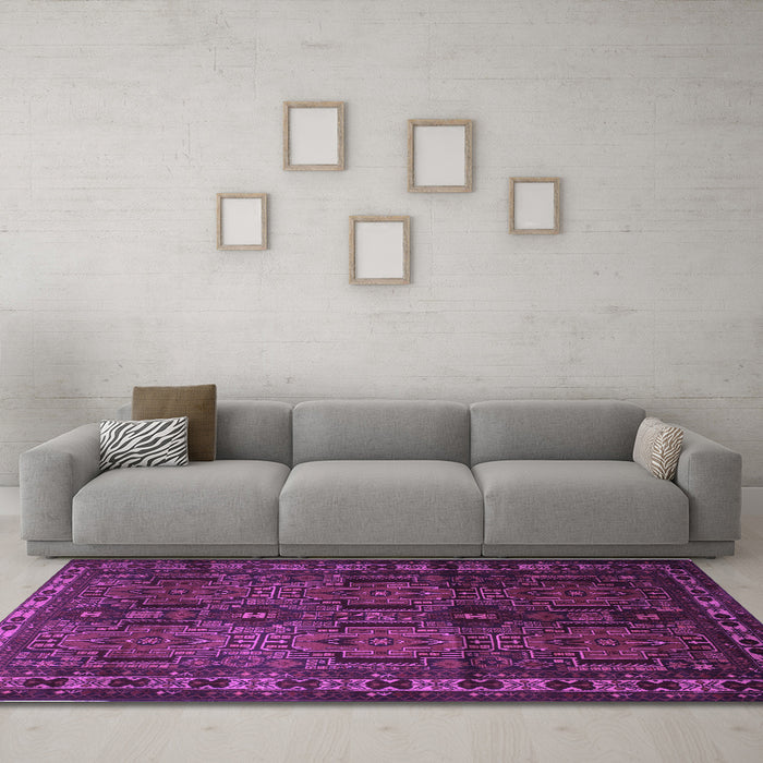 Machine Washable Southwestern Purple Country Area Rugs in a Living Room, wshtr2496pur