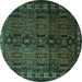 Round Machine Washable Southwestern Turquoise Country Area Rugs, wshtr2496turq