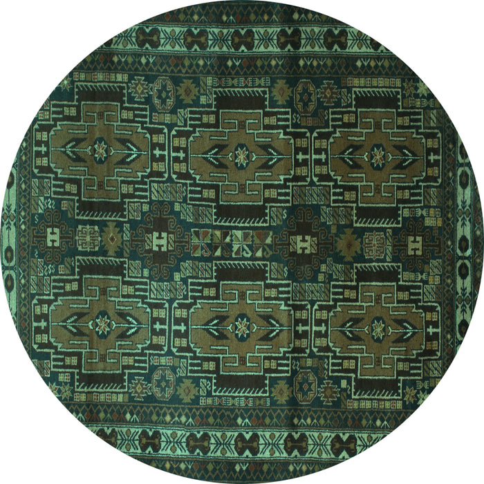 Round Southwestern Turquoise Country Rug, tr2496turq