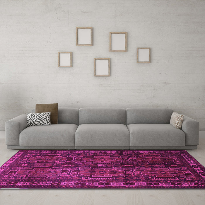 Machine Washable Southwestern Pink Country Rug in a Living Room, wshtr2496pnk