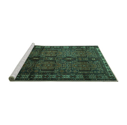 Sideview of Machine Washable Southwestern Turquoise Country Area Rugs, wshtr2496turq