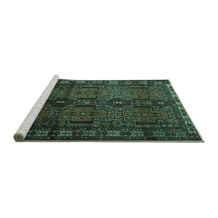 Sideview of Machine Washable Southwestern Turquoise Country Area Rugs, wshtr2496turq