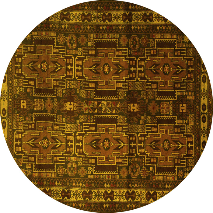 Round Machine Washable Southwestern Yellow Country Rug, wshtr2496yw