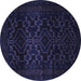 Round Machine Washable Persian Blue Traditional Rug, wshtr2497blu