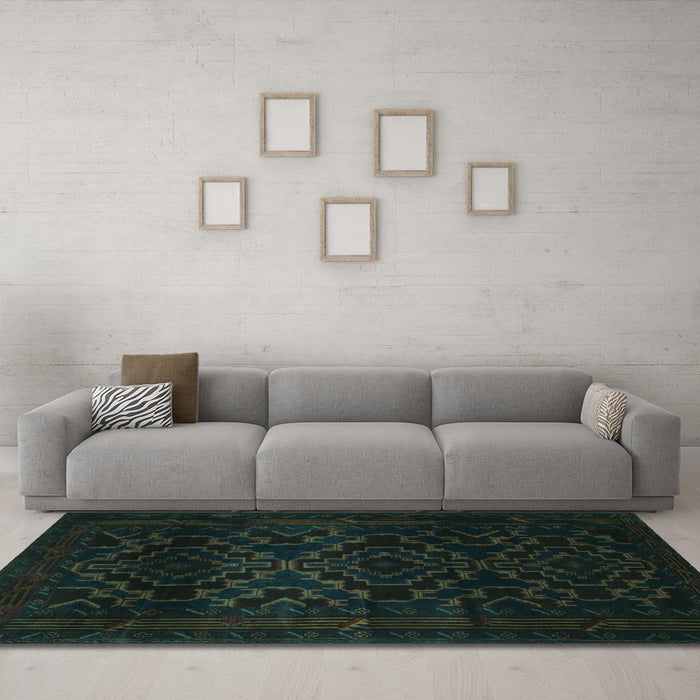 Machine Washable Persian Turquoise Traditional Area Rugs in a Living Room,, wshtr2497turq