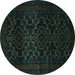 Round Machine Washable Persian Turquoise Traditional Area Rugs, wshtr2497turq